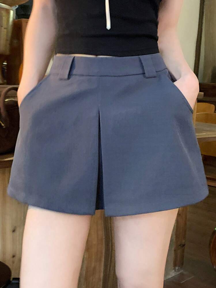 Women's Solid Color Pleated Shorts, Casual Vacation Summer Shorts