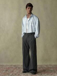 SWAVVY 男士休闲百搭通勤条纹喇叭裤 - 黑色 - 查看 5