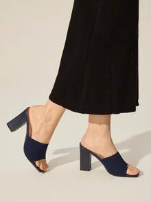 CUCCOO BASICS Minimalist Commuter Versatile Open Toe Mule High Heel Sandals For Christmas Summer - Blue 2 - View 6