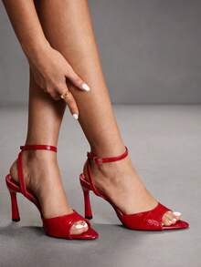 CUCCOO SZL Women's Adjustable Minimalist Maroon High Heel Sandals, For Casual Daily Wear Spring Shoes Spring Break Easter Prom Heels For Christmas Spring Shoes - Bamboo leaves cyan - View 6