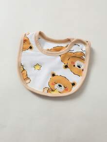 SHEIN 5pcs/Set Newborn Baby Boy Cute Bear Print Romper + Pants + Hat + Bib + Mittens - Khaki - View 3