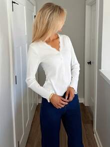 Sydney Algeri 女士蕾丝荷叶边修身开衫长袖白色上衣 - 白色 - 查看 4