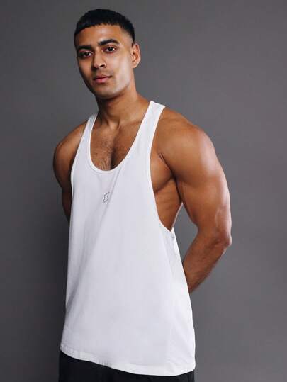 SUMWON Débardeur blanc pour hommes à col en V profond et dos nageur, coupe athlétique, t-shirt d'été pour musculation et fitness