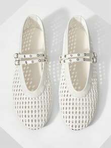 MOTF WOMEN BUCKLE HOLLOW OUT FLATS - White - View 2