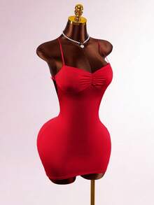 Amplova 2026 Nouvelle robe mini moulante sexy avec accent nœud dans le dos, style romantique rebelle pour femmes - Rouge - Voir 5