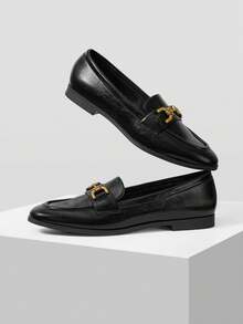 MOTF PREMIUM WOMEN PU LEATHER METAL DECOR FLATS VALENTINE'S DAY - Black - View 9