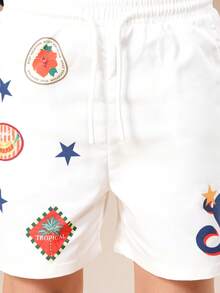 SUMWON Pantalones cortos de verano casuales para niños con cordón en la cintura, longitud hasta la rodilla, con parches estampados y gráficos con estrellas - Blanco - Ver 7