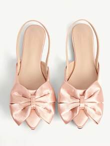 CUCCOO CHICEST Giày nữ dễ thương có nơ trang trí, mũi nhọn, kiểu dáng slingback màu đen, chất liệu satin, thích hợp cho kỳ nghỉ hè, giày bệt thanh lịch mùa hè, giày mùa xuân, giày cho lễ Phục sinh và Giáng sinh. - Hồng - Xem 2