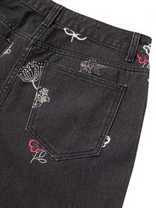 GlowEve Women's Embroidered Slant Pocket Casual Versatile Wide-Leg Jeans - Black - View 4