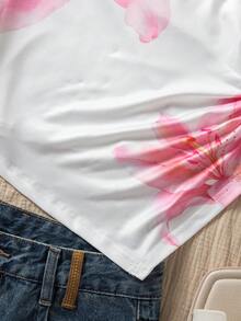 Sparklyn 3 piezas Camisetas ajustadas de manga corta y cuello redondo con bajo asimétrico para niñas, en negro, blanco y estampado de leopardo, blusas casuales de verano - Multicolor - Ver 7