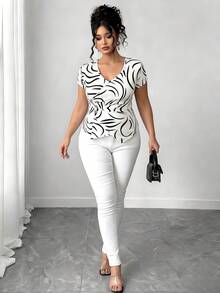 Elenzga Plus Size Women Spring/Summer Casual Romantic Date Suitable Fashion Versatile Daily Commute T-Shirt - Multicolor - View 3