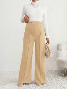 SHEIN Maternity Solid Color Casual Pants - Khaki - View 6
