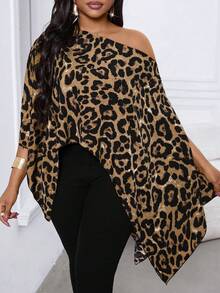 Villa Velisse Plus Size Women Leopard Print Off-Shoulder Casual Shirt - Multicolor - View 6