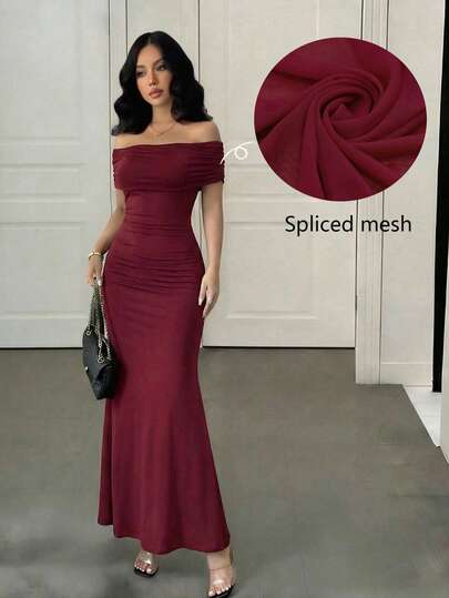 Rafferiza Fashionable Elegant Off-Shoulder Mesh Sexy Dress