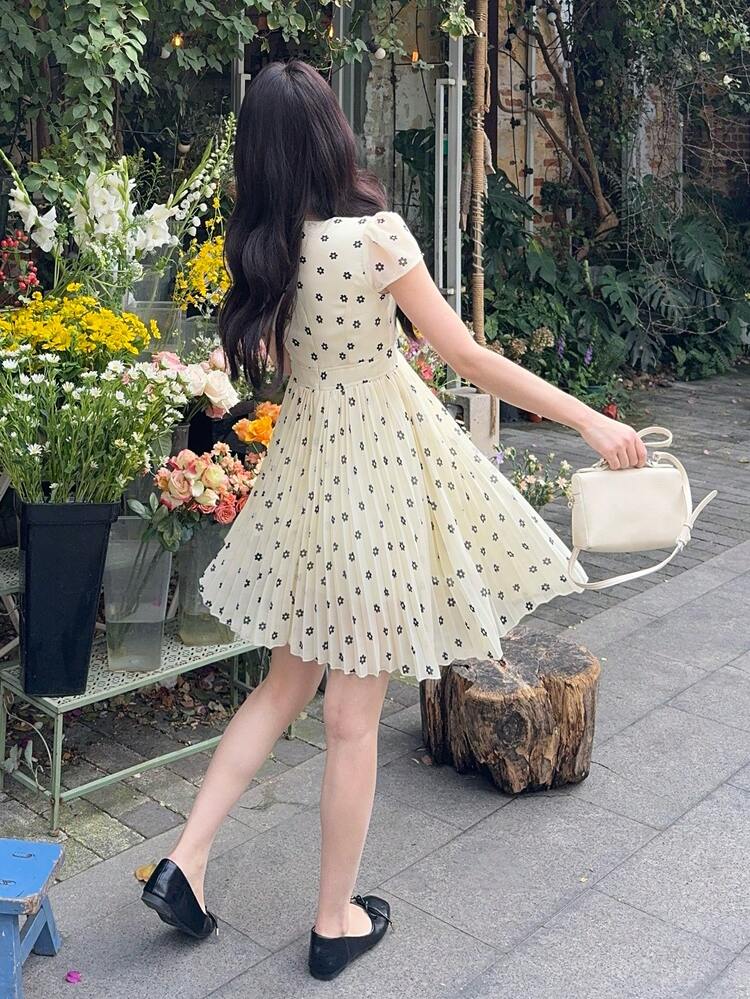 Women's Polka Dot V-Neck Elegant Korean Style Casual Short Sleeve Mini Dress Summer Sundress