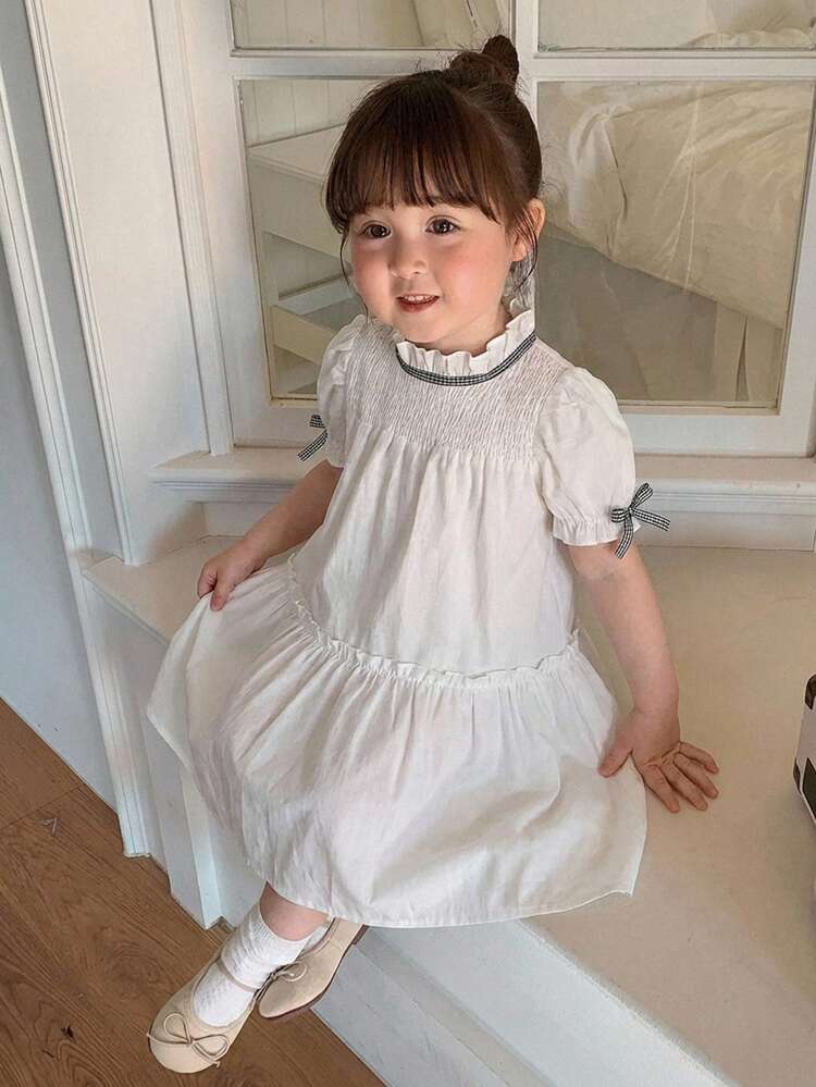 Baby Girls' White Loose Fit Midi Dress, Sweet Japanese Style Summer Dress