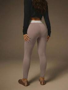 Athîral Women's Casual Minimalist Style Basic Leggings, Everyday Wear - Camel - View 2