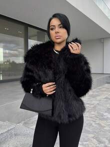 Vassilux Fashionable Solid Color Faux Fur Jacket, Autumn/Winter - Black - View 1
