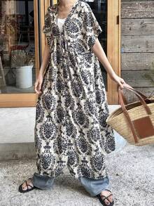 FRIFUL Women's Casual Vacation All-Over Print Dress - Black and White - View 1