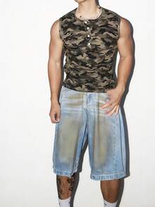 Manfinity Dauomo Casual Fashion Men's Round Neck Sleeveless Half-Zip Camouflage Tank Top - Grey - View 6