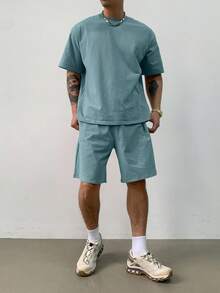 DAZY Men's Solid Blue Regular T-Shirt Set, Summer - Blue - View 3