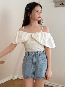 DAZY Shorts vaqueros para niñas preadolescentes - Lavado ligero - Ver 5