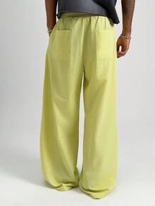 TOKVUE Quần nam kẻ sọc, cạp chun, túi xéo, kiểu dáng thường ngày. - Vàng nhạt - Xem 2