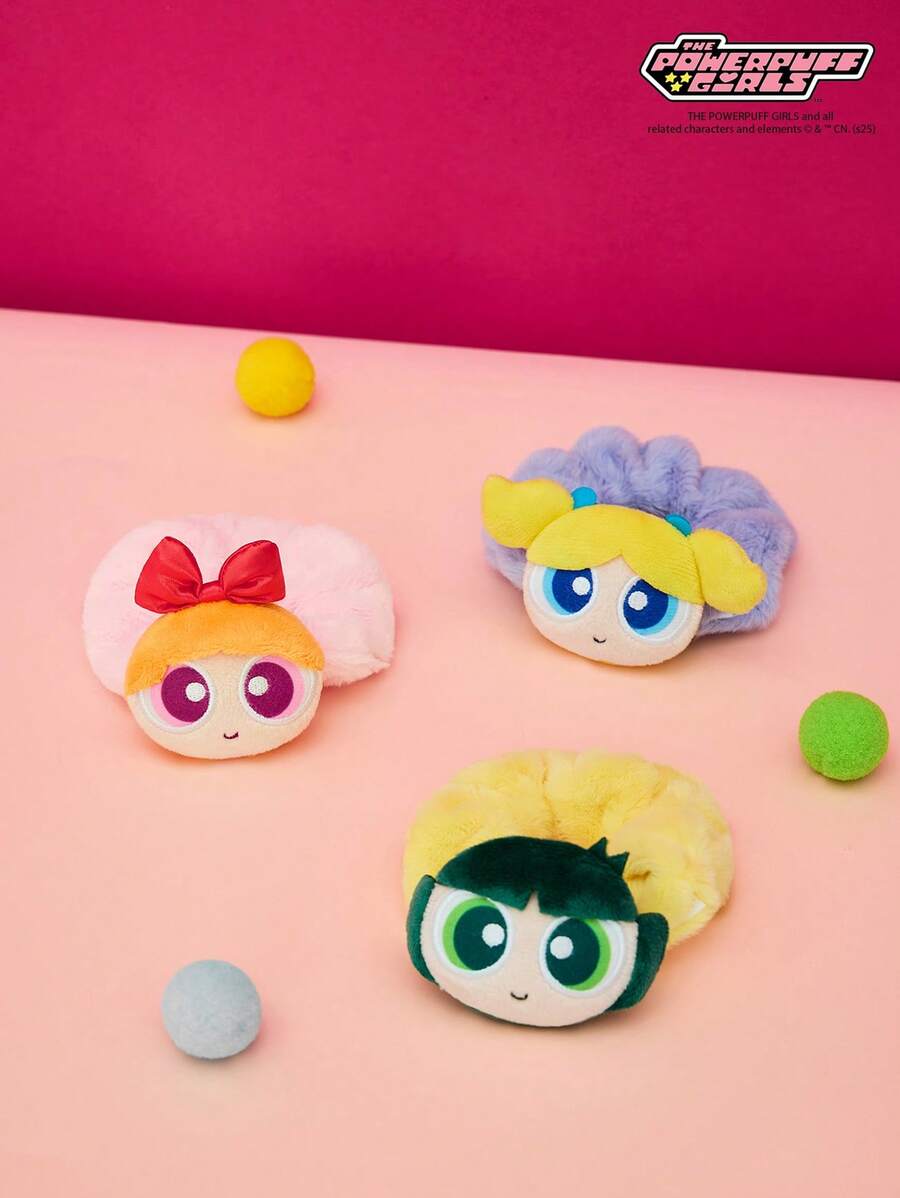 THE POWERPUFF GIRLS X Joivida 1組毛絨髮圈與髮帶、可愛卡通髮箍,適合日常穿著、旅行、派對,是送給女性、女孩的有趣禮物,生日、聖誕節或週年紀念的襪子填充禮物 - 彩色 - 查看 1