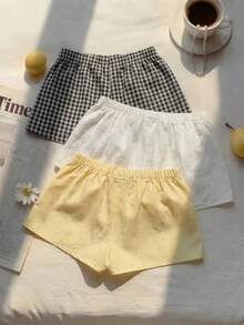 Quần short ống rộng dáng thường ngày cho bé gái tuổi teen, chất liệu vải dệt, họa tiết hình học, kẻ caro, kẻ sọc, màu trơn, đa năng, điểm nhấn nơ. - Nhiều màu - Xem 2