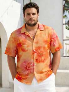 VIVINTIMO Große Größen Herren Hawaii Insel Resort Blume Muster Kurzarm Hemd mit Knopfleiste, Herren Urlaubshemd, Herren Große Größen Hawaii Muster Hemden, Hibiskus Hemd, Korallen Hawaii Hemd Herren, Herren Hawaii Hemd in Große Größen - Verschiedenfarbig - Übersicht 2