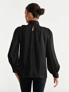 Aveloria Modichic Áo kiểu nữ màu trơn cổ buộc dây, tay phồng, thích hợp mặc đi dự tiệc, lễ hội. - màu đen - Xem 2