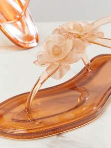 SHUZIA Damen Bequeme Lässig Jelly Flache Sandalen mit Blumen Dekor - Kaffeebraun - Übersicht 6