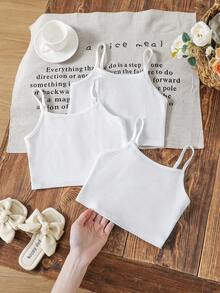 SHEIN 3pcs Young Girl Summer Casual Versatile White Camisole Set - White - View 3