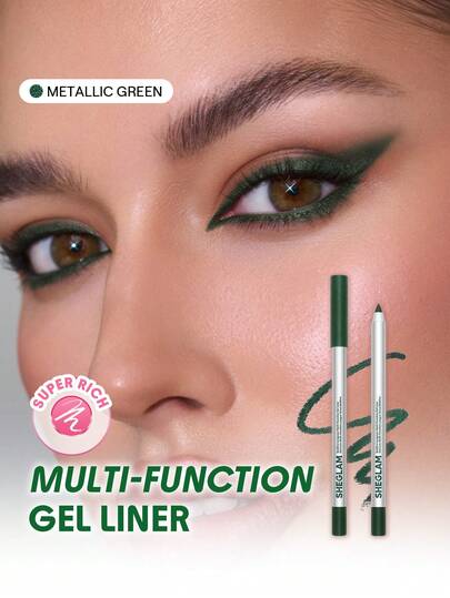 SHEGLAM Boldline Longwear Multi-Function Gel Liner-Metallic Green Kohl Kajal Henna Brand Beauty Makeup Face Paint Cosmetic For Women Girls Perfect For Winter Spring Ideal For Y2K Fancy Fashion Suitable For Birthday Valentine'S Day Gift Rave Party Ready Best Color