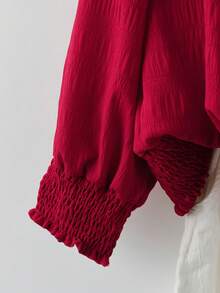 Linhara 大码女式V领长袖T恤，通勤和休闲外出穿着舒适 - 紅色 - 查看 4