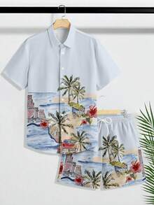 VIVINTIMO Men's Tropical Coconut Tree Beach Casual Shirt Set - Multicolor - View 1