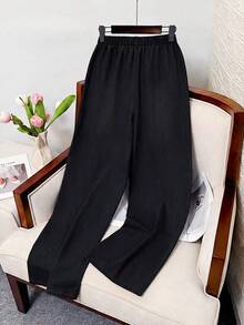 SHEIN Jeans de primavera y verano para adolescentes, de cintura elástica, con lavado suave y ligero - Negro - Ver 2