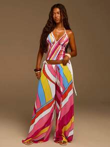 Athîral 女士系带腰条纹阔腿宽松休闲裤 - 彩色 - 查看 3