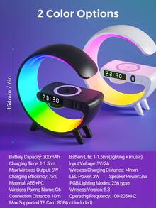 Teckwe 三合一 G 型 LED 无线音箱、充电器、定时闹钟、充电支架、床头灯、LED 音乐灯、桌面音箱 - 彩色 - 查看 9