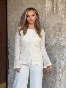 Jeta Ari Autumn Women's Shirt, Cream Embroidered Top For Women, Casual Commuting Suitable For Office, Daily Travel, Versatile Shirt, All-Season Winter - Apricot - View 1