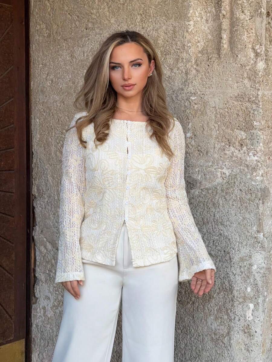 Jeta Ari Autumn Women's Shirt, Cream Embroidered Top For Women, Casual Commuting Suitable For Office, Daily Travel, Versatile Shirt, All-Season Winter - Apricot - View 1