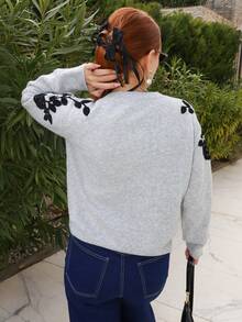 Gretanique 秋冬女士时尚休闲圆领长袖毛衣 - 灰色 - 查看 2