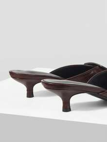 Mnmlis Sandalias de tacón alto con punta cuadrada para mujer, tacón delgado con corte en V, sandalias de moda con punta abierta para celebridades de internet, verano - Marrón oscuro - Ver 4