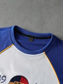 PAVTROS 男士宽松蓝白T恤，落肩圆领设计，撞色印花，百搭休闲、运动、日常穿着、度假皆宜，是送给男友/老公的绝佳礼物，情侣装也合适。 - 彩色 - 查看 4