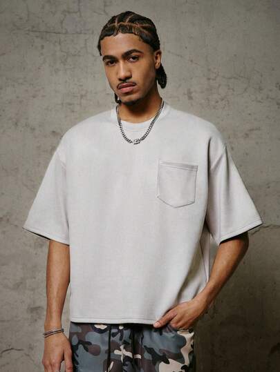 PAVTROS Men's Casual Loose Fit Drop Shoulder T-Shirt With Pockets, Solid Color, Versatile For Daily Wear And Commuting, Summer