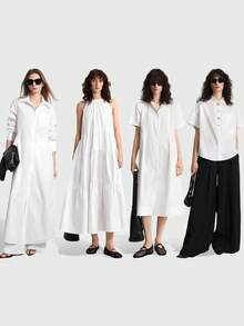 Ontre 2026 Spring/Summer Women's Solid Color White Side Slit Long Sleeve Shirt, Minimalist Elegant Urban Chic Casual Commute Blouse, Suitable For Office, Wedding Guest, Holiday, Fashion Versatile Women's Shirt - White - View 4