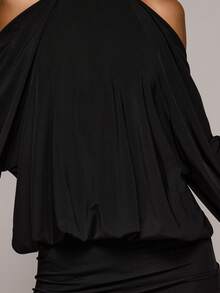 MUSERA High Neck Batwing Fitted Mini Dress Spring Summer Sexy Date Night Club Festival Holiday Night Out Vacation Soul Ties - Black - View 6