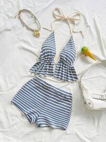 Soleia Women's Summer Casual Striped Backless Halter Top And Shorts 2 Pieces Set, Festival Outfits, Beach Vacation Outfits For Women - Multicolor - View 5