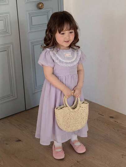 DAZY Toddler Girls' Forgiving Ruffle Trim Short Sleeve Korean Style Birthday Party Dress