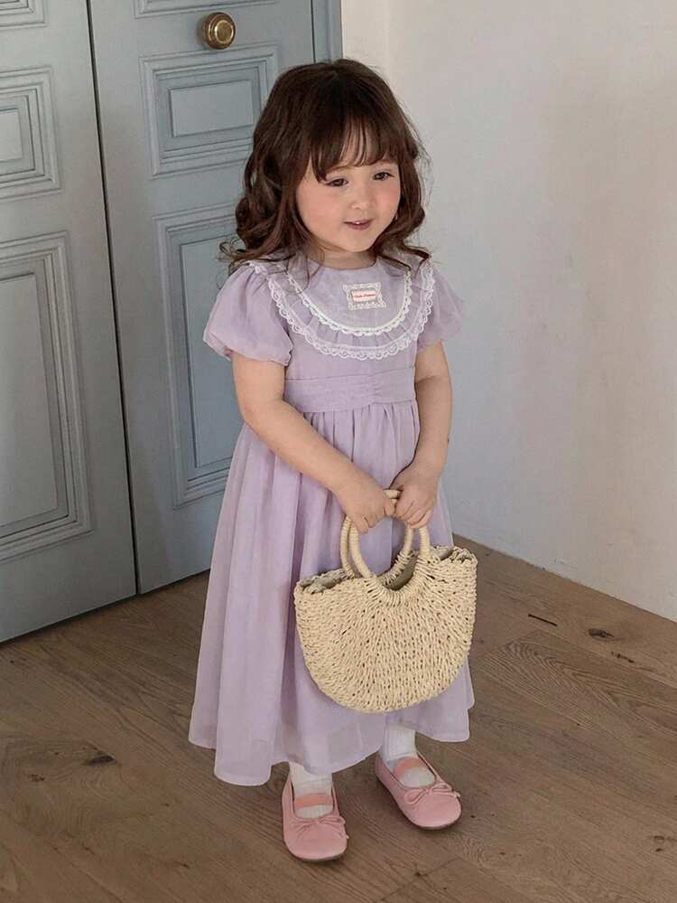 Toddler Girls' Forgiving Ruffle Trim Short Sleeve Korean Style Birthday Party Dress